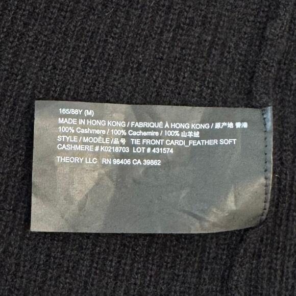 Theory Cashmere Tie Front Cardigan Feather Soft Black Tunic Sweater Size M - Picture 11 of 12